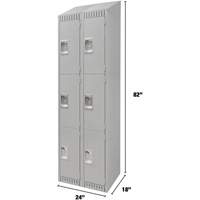 Lockers, 3 -tier, Bank of 2, 24" x 18" x 82", Steel, Grey, Knocked Down WestPier
