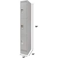 Lockers, 3 -tier, 12" x 18" x 76", Steel, Grey, Knocked Down WestPier