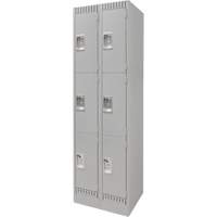 Lockers, 3 -tier, Bank of 2, 24" x 18" x 76", Steel, Grey, Knocked Down WestPier