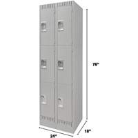Lockers, 3 -tier, Bank of 2, 24" x 18" x 76", Steel, Grey, Knocked Down WestPier