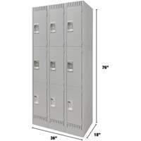 Lockers, 3 -tier, Bank of 3, 36" x 18" x 76", Steel, Grey, Knocked Down WestPier