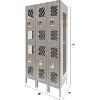 Vented Lockers, 2 -tier, Bank of 3, 36" x 18" x 78", Steel, Grey, Knocked Down, Perforated WestPier