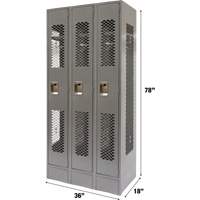 Vented Lockers, Bank of 3, 36 x 18" x 78", Steel, Grey, Knocked Down, Perforated WestPier