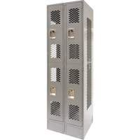Vented Lockers, 2 -tier, Bank of 2, 24" x 18" x 78", Steel, Grey, Knocked Down, Perforated WestPier