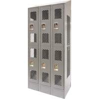Vented Lockers, 2 -tier, Bank of 3, 36 x 18" x 88", Steel, Grey, Knocked Down, Perforated WestPier