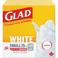 Small 25L Unscented Garbage Bags, Regular, 20" W x 20" L, White WestPier