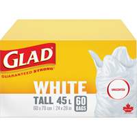 Tall 45L Unscented Garbage Bags, Regular, 24" W x 28" L, White WestPier