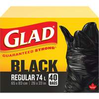 74L Garbage Bags, Regular, 26" W x 33" L, Black, Open Top JP297 | WestPier