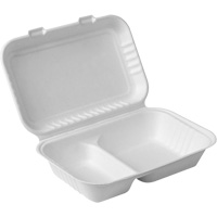 Compostable Hinged Food Containers with Compartments, Bagasse, Rectangular WestPier