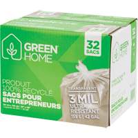 Green Home Garbage Bags, Strong, 33" W x 48" L, 3 mils, Clear, 159 L (42 Gal.) Capacity WestPier
