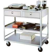 Stainless Steel Equipment Stands, 300 lbs. Capacity, Stainless Steel, 20"/20-1/8" x W, 35" x H, 37"/36-3/8" D, Knocked Down, 2 Drawers WestPier
