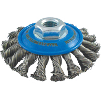 Brosses soucoupes &agrave; fils nou&eacute;s, Dia. 4", Fils 0,02", Arbre 5/8"-11, Acier inoxydable WestPier