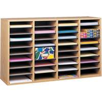 Adjustable Compartment Literature Organizer, Stationary, 36 Slots, Wood, 39-1/4" W x 11-3/4" D x 24" H OE209 | WestPier