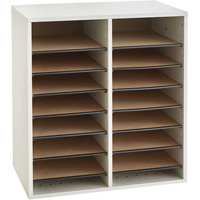 Adjustable Compartment Literature Organizer, Stationary, 16 Slots, Wood, 19-1/2" W x 11-3/4" D x 21" H OE704 | WestPier