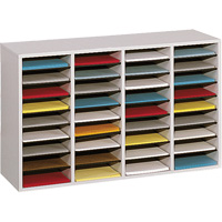 Adjustable Compartment Literature Organizer, Stationary, 36 Slots, Wood, 39-1/4" W x 11-3/4" D x 24" H OE706 | WestPier