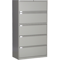 Lateral Filing Cabinet, Steel, 5 Drawers, 36" W x 18" D x 65-1/2" H, Grey OP224 | WestPier