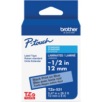 Laminated Tape for P-Touch&reg;, 12 mm x 8 m, Black on Blue WestPier