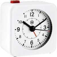 Mini Non-Ticking Alarm Clock, Analog, Battery Operated, 2.3" Dia., White OQ835 | WestPier