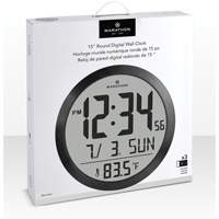 Round Digital Wall Clock, Digital, Battery Operated, 15" Dia., Black OR488 | WestPier