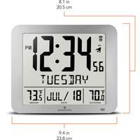 Slim Self-Setting Full Calendar Wall Clock, Digital, Battery Operated, Silver OR494 | WestPier