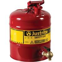 Bidon avec robinet s&eacute;curitaires pour laboratoires, Type I, Acier, 5 gal. US, Rouge, Homologu&eacute; FM WestPier