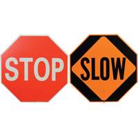 Double-Sided "Stop/Slow" Traffic Control Sign, 18" x 18", Plastic, English with Pictogram SEJ662 | WestPier