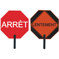Double-Sided "Arrêt/Lentement" Traffic Control Sign, 18" x 18", Aluminum, French with Pictogram SFU870 | WestPier