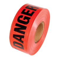 Reinforced Grade Barricade Tape, English, 3" W x 500' L, 5 mils, Black on Red WestPier