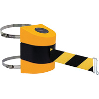 Tensabarrier<sup>®</sup> Barrier Post Mount with Belt, Plastic, Clamp Mount, 24', Black and Yellow Tape SGV454 | WestPier