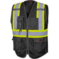6959BK Tricot High-Visibility Safety Vest with Zipper Closure, Black, X-Small, Polyester WestPier