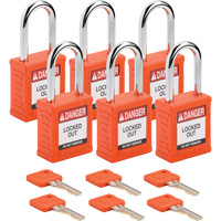 Cadenas de verrouillage Velocity, Orange, Cl&eacute;s diff&eacute;rentes, Nylon, Largeur de 1-1/2" WestPier