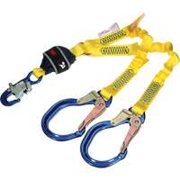 Twin-Leg Stretch Web Shock-Absorbing Lanyard, 4', Rebar Hook Center, Snap Hook Leg Ends WestPier