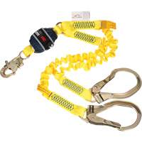 Twin-Leg Stretch Web Shock-Absorbing Lanyard, 6', Rebar Hook Center, Snap Hook Leg Ends WestPier