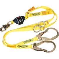 Twin-Leg Tie-Back Web Shock-Absorbing Lanyard, 6', Rebar Hook Center, Snap Hook Leg Ends, Polyester WestPier