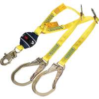 Twin-Leg Tie-Back Web Shock-Absorbing Lanyard, 4', Rebar Hook Center, Snap Hook Leg Ends, Polyester WestPier