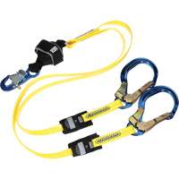 Twin-Leg Arc Flash Coated Web Shock-Absorbing Lanyard, 6', Rebar Hook Center, Snap Hook Leg Ends WestPier
