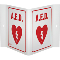 "A.E.D." V-Style Sign, 6" x 9", Acrylic, English with Pictogram WestPier