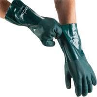 Double Dipped Green Gloves, 14" L, PVC, Cotton Jersey Inner Lining, 70-mil WestPier