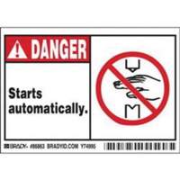 "Danger Starts Automatically" Sign, 3-1/2" x 5", Polyester, English with Pictogram SY370 | WestPier