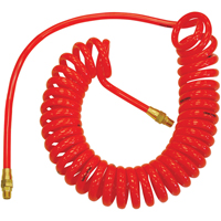 Flexcoil Self-Storing Polyurethane Air Hoses With Fittings, Air, 1/4" ID x 15' L, Polyurethane, 140 PSI at 23 °C WestPier