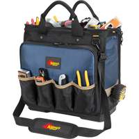 Molded Base Multi-Compartment Technician's Tool Bag, Ballistic Polyester, 54 Pockets, Black/Blue WestPier