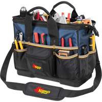 Molded Base Big-Mouth Tote Tool Bag, Ballistic Polyester, 23 Pockets, Black/Blue WestPier