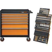Jeu d'outils m&eacute;triques pour m&eacute;canicien MEGAMOD dans des plateaux en mousse modulaire avec armoire roulante &agrave; outils, 358 morcea WestPier