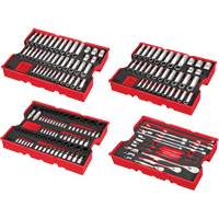 Jeu de cliquets et douilles m&eacute;triques et SAE avec organisateur PACKOUT &agrave; profil bas, 242 Mcx, Chocs, Prise de 1/4"/3/8"/1/2", Profond WestPier