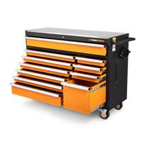 Rolling Tool Cabinet with Stainless Steel Worktop, 11 Drawers, 52" W x 18" D x 36" H, Black/Orange WestPier