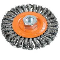 Wide Knotted Wire Wheel Brush, 4-1/2" Dia., 0.02" Fill, 5/8"-11 Arbor, Steel UE934 | WestPier