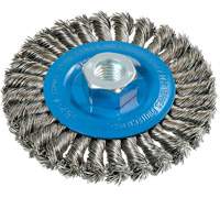Wide Knotted Wire Wheel Brush, 4-1/2" Dia., 0.02" Fill, 5/8"-11 Arbor, Aluminum/Stainless Steel UE936 | WestPier