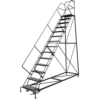 Safety Slope Rolling Ladder, 14 Steps, Perforated, 50° Incline, 140" High VC615 | WestPier