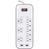 USB Charging Surge Protectors, 8 Outlets, 2400 J, 1875 W, 6' Cord WestPier